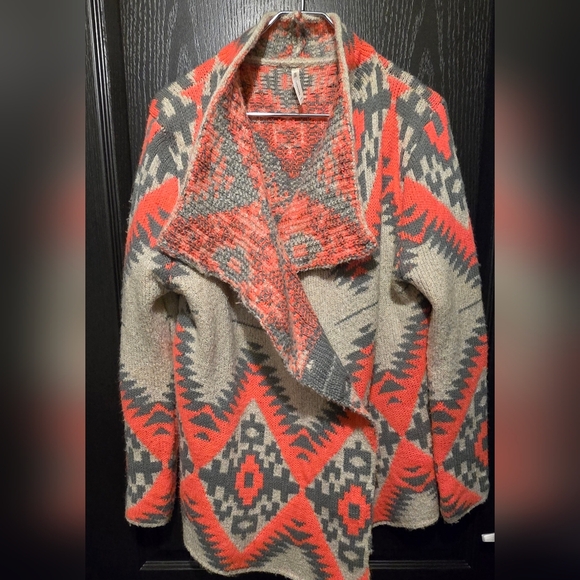 Southwestern Aztec Tribal Print Open Front Cardigan - Picture 2 of 5